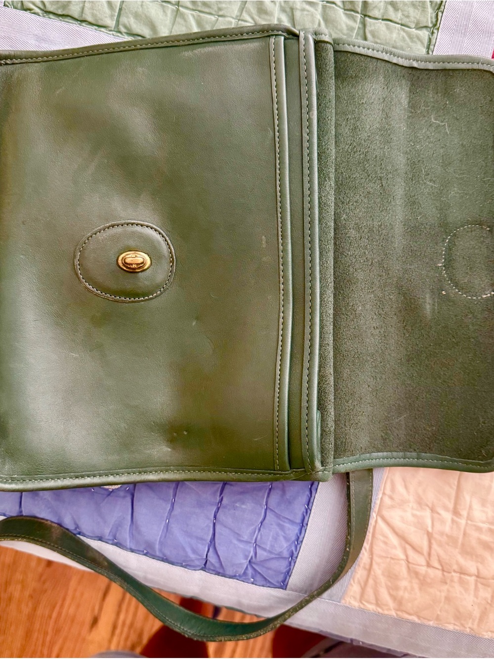 Coach Green Leather Messenger Bag with Gold Turn-Lock